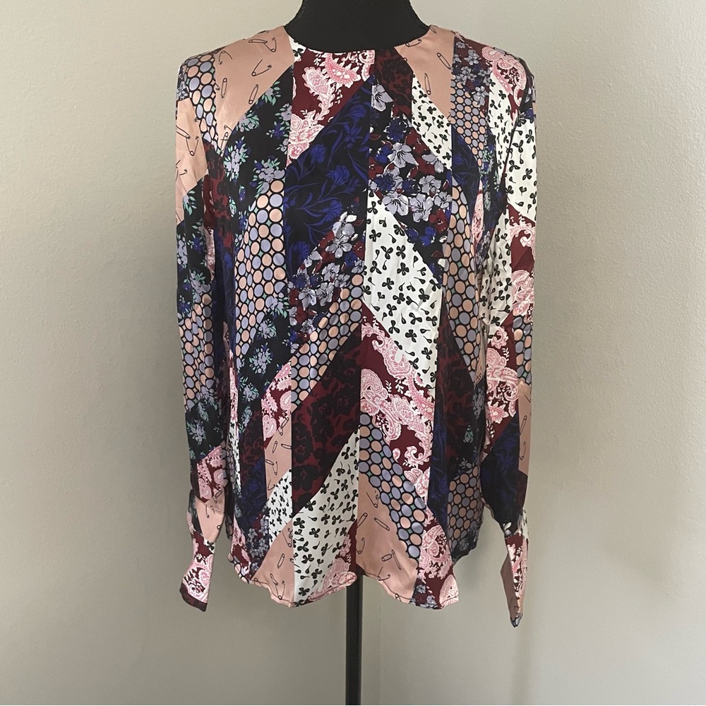EQUIPMENT‎ FEMME Sz S Patchwork Print 100% Silk Top Blouse Lightweight SAMPLE